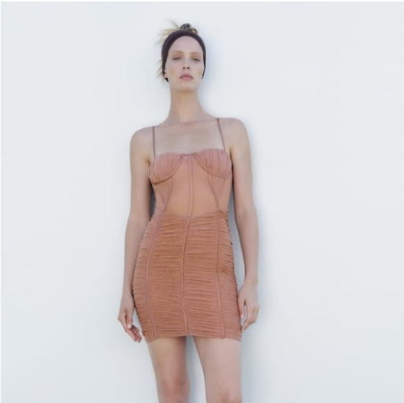 NWT WOMEN'S ZARA CORSET RUCHED MINI DRESS SZ MEDIUM $70 - Picture 2 of 5